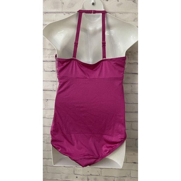 Swim By Cacique Size 16 Lightly Lined No Wire Pink High Neck One Piece Swim New - Picture 4 of 12
